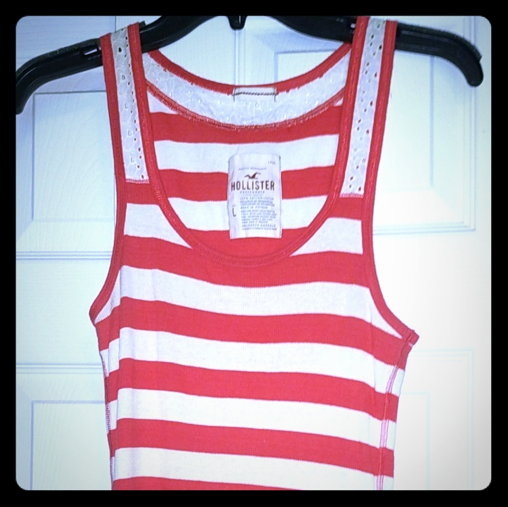 Hollister tank top Orange and white size Large